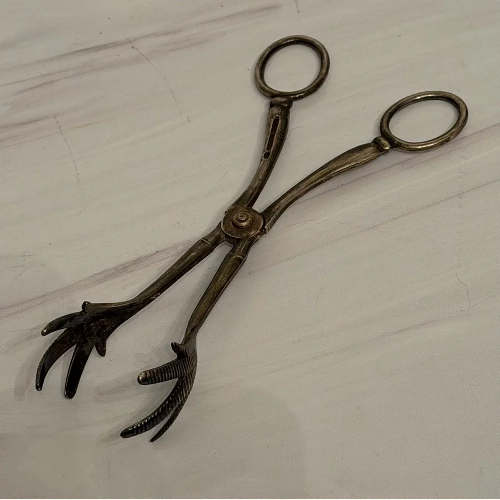 Delightfully weird antique silver “Chicken Claw” Sugar Cube Tongs from England